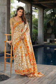 Ruhani Cookie Beige Cotton Jamdani Saree
